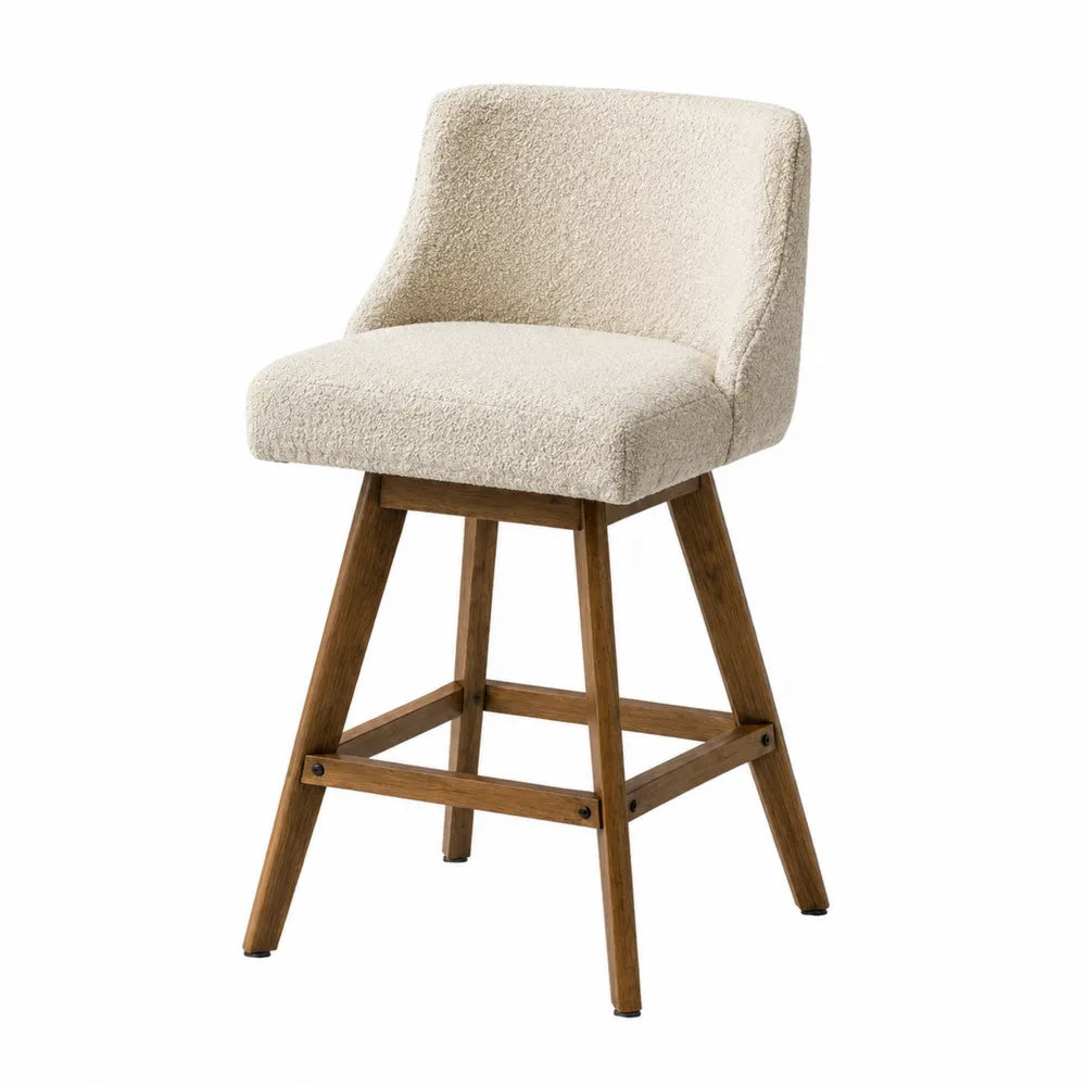 Sgabello in Legno e Bouclé Crema