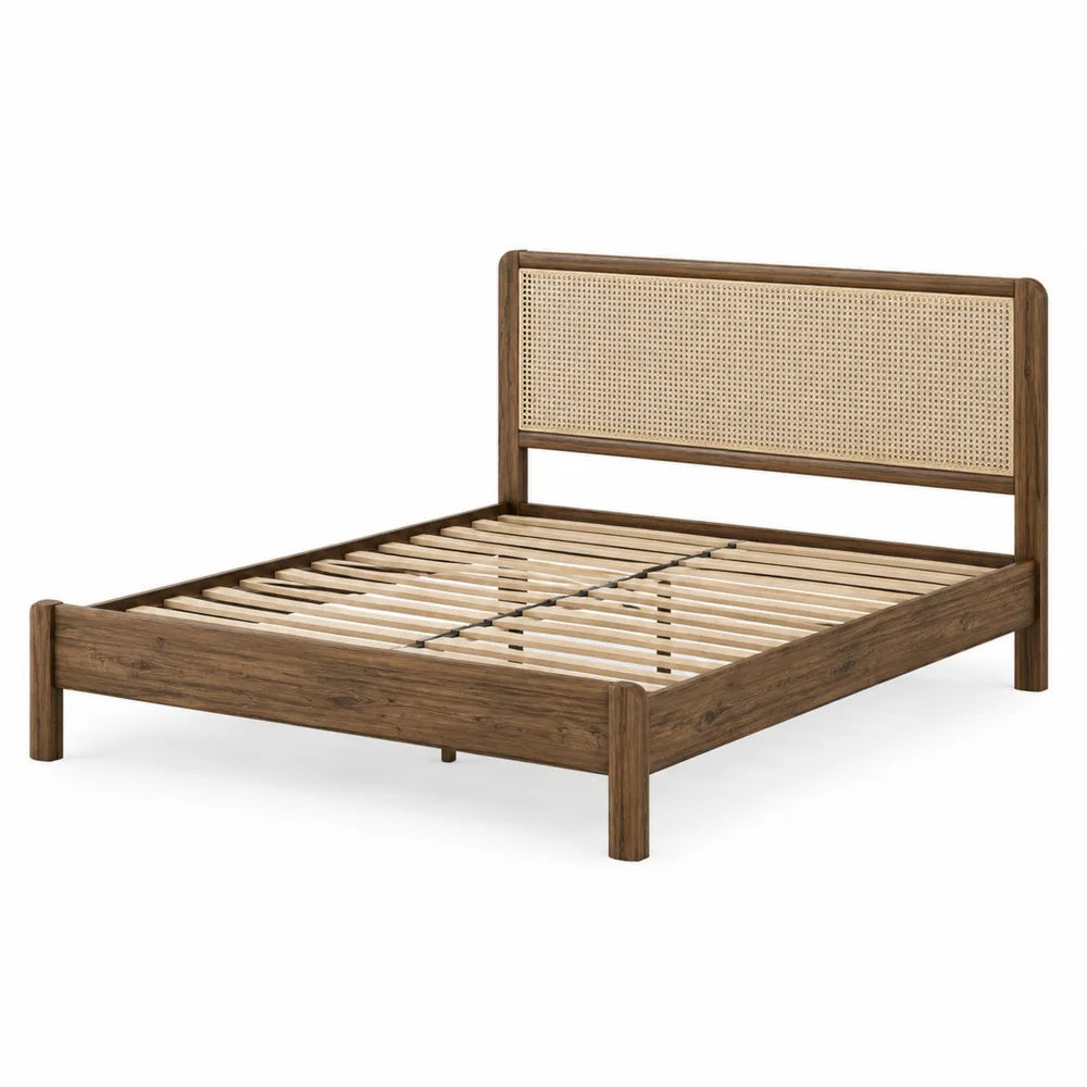 Letto matrimoniale in legno e rattan 160x200 cm