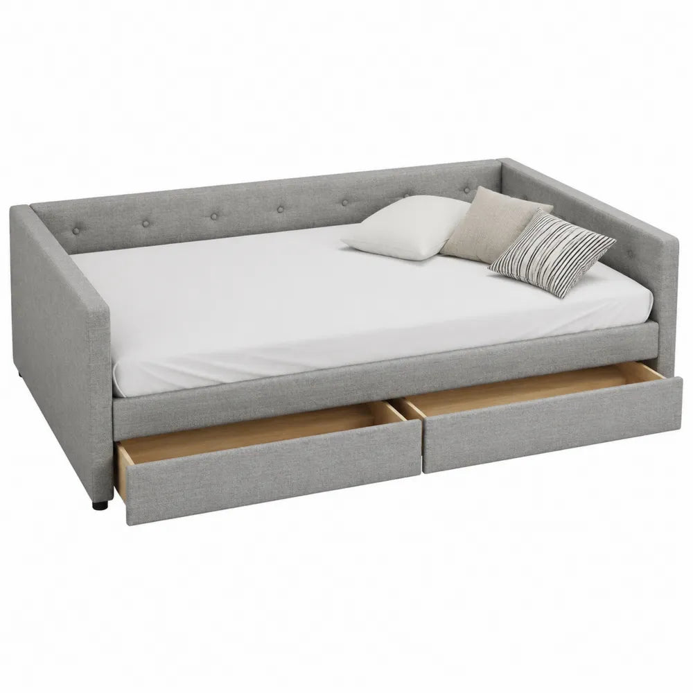 Divano Letto in Tessuto con Cassetti Grigi