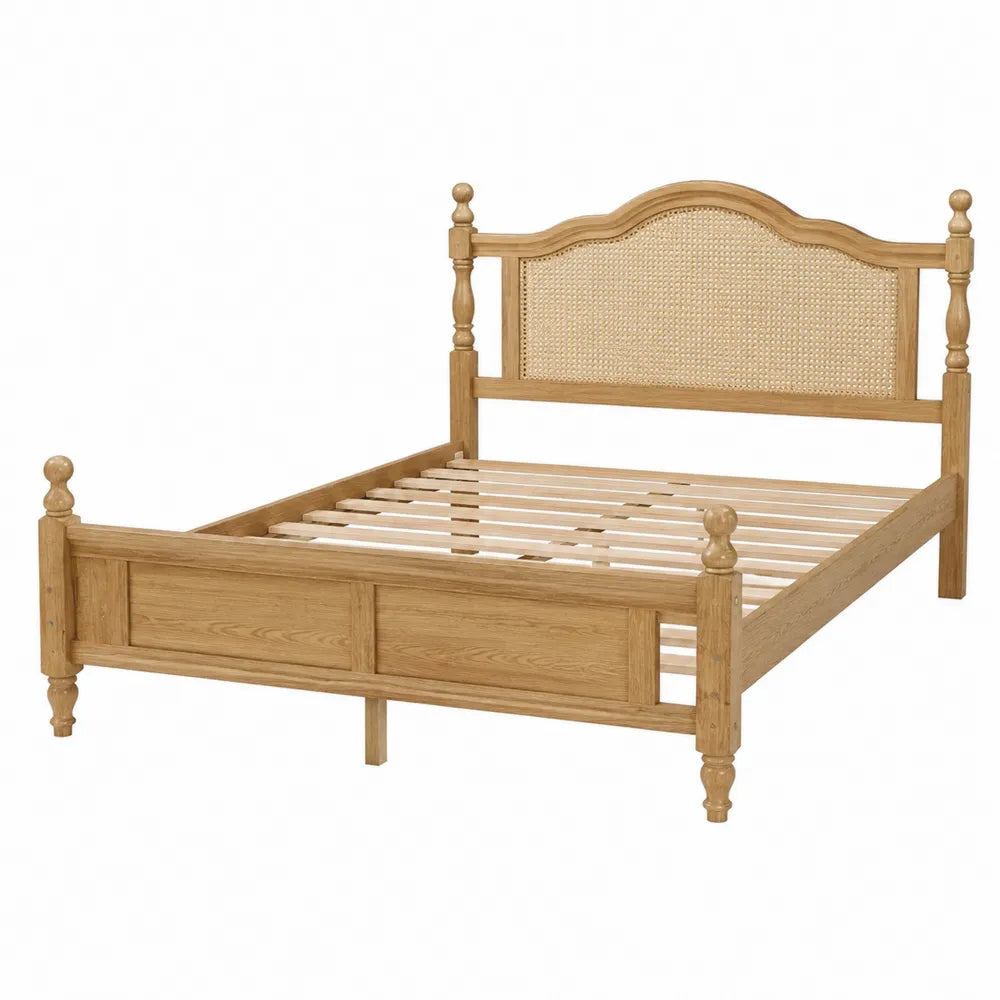 Letto matrimoniale in legno con testiera in rattan 200x160 cm