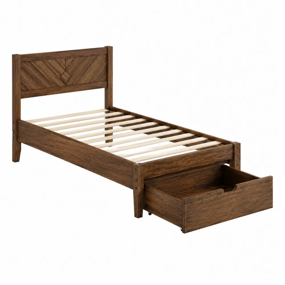 Letto singolo in legno con cassetto estraibile