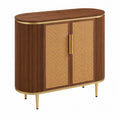 Credenza ovale in legno e rattan con dettagli in metallo dorato