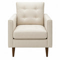 Poltrona in tessuto poliestere beige con gambe in legno massello