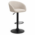 Sgabello da Bar in Tessuto Beige con Base in Metallo Nero