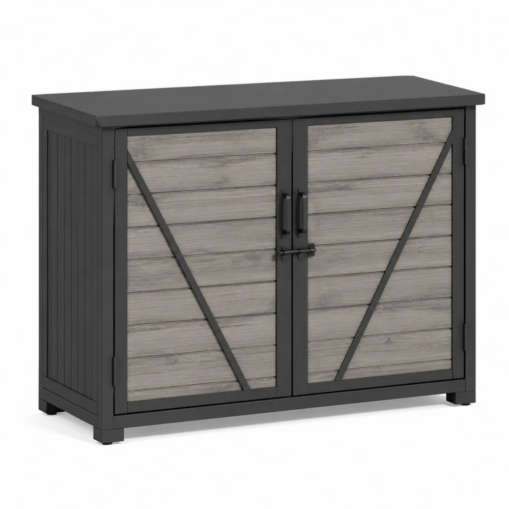 Credenza a Doppia Porta in Legno e Metallo Grigio/Nero