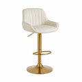 Sgabello da bar in pelle sintetica crema con struttura in metallo dorato