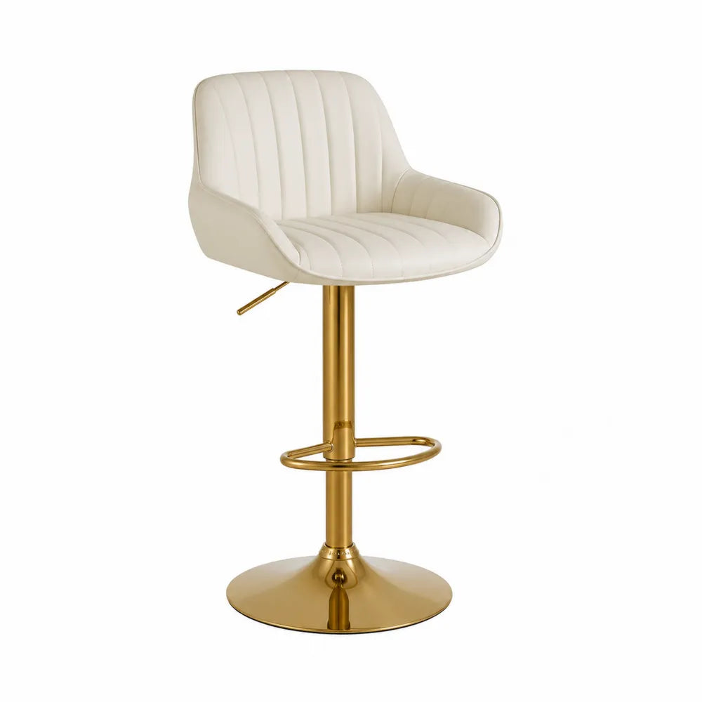 Sgabello da bar in pelle sintetica crema con struttura in metallo dorato