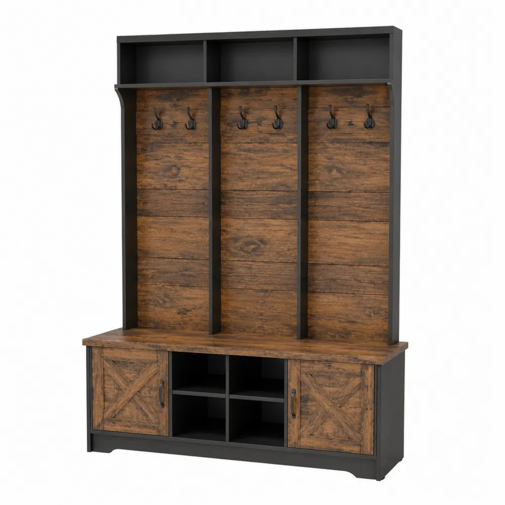 Appendiabiti ingresso legno metallo nero e marrone 185x120x40 cm
