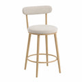 Sgabello da bar in legno con seduta e schienale in tessuto beige