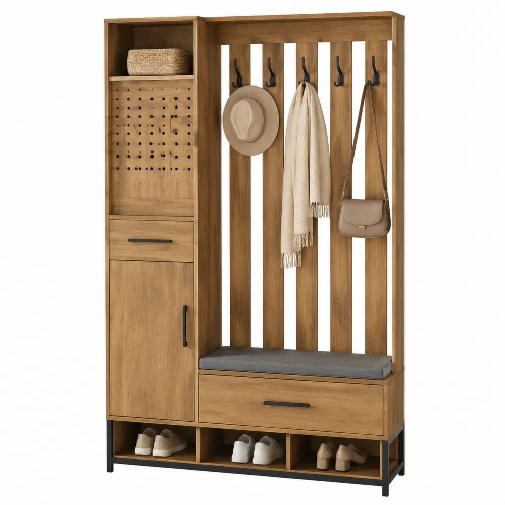 Appendiabiti ingresso in legno MDF marrone con scomparti