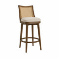 Sgabello da bar in legno e rattan con cuscino in lino beige