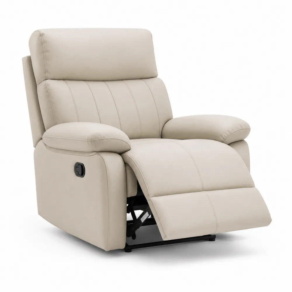 Poltrona reclinabile in pelle sintetica beige con meccanismo regolabile
