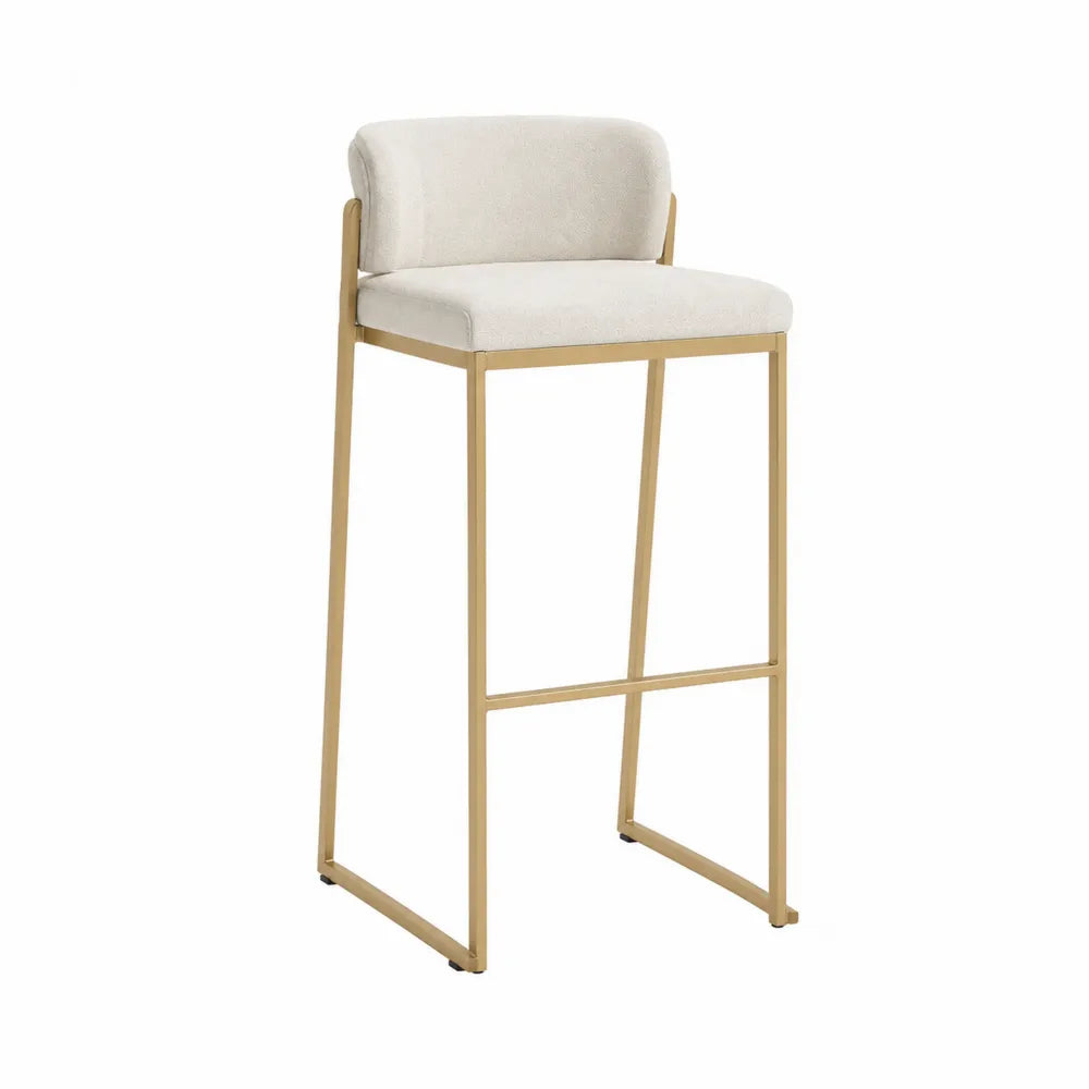 Sgabello da bar in metallo dorato con seduta in tessuto beige